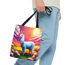 Load image into Gallery viewer, Llama Setting Sun #4 Tote Bag AI Artwork 100% Polyester