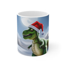 Load image into Gallery viewer, Dinosaur Raptor Rocks Christmas Santa Red Hat Ceramic Mug 11oz #8 Wrap-a-round