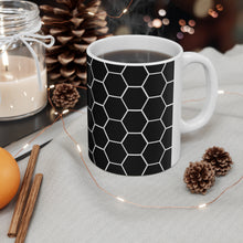Load image into Gallery viewer, Beehive Honeycomb Pattern Black & White Ceramic Mug 11oz Design Wrap-a-round