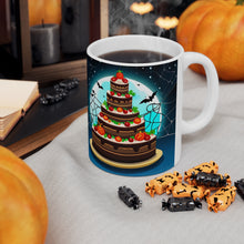 Load image into Gallery viewer, Happy Spooky Halloween Cake Celebration #20 Ceramic 11oz mug AI-Generated Artwork
