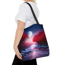 Load image into Gallery viewer, Moonlight Trees Red Skies Series #8 Tote Bag AI Artwork 100% Polyester