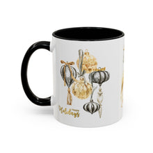 Load image into Gallery viewer, Coffee Mug - Happy Holidays Gold & Black Ornament Reindeer