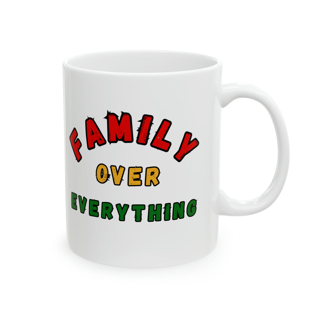 Family over Everything Afrocentric 11oz White Ceramic Beverage Mug Tableware