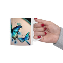 Load image into Gallery viewer, March Aquamarine Birth Month Colors Fairies & Butterflies #4 Mug 11oz mug AI-Generated Artwork