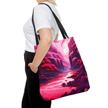 Load image into Gallery viewer, Mountain Love the Pink Heart Series #2 Tote Bag AI Artwork 100% Polyester