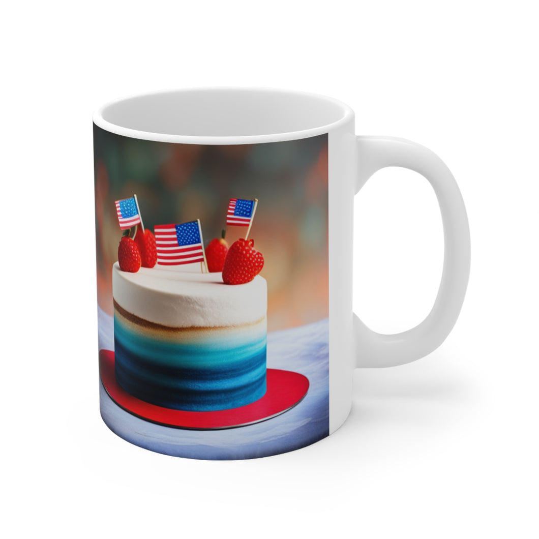 Happy 4th of July Cake Celebration #13 Ceramic 11oz mug AI-Generated Artwork