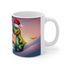 Load image into Gallery viewer, Dinosaur Raptor Rocks Christmas Santa Red Hat Ceramic Mug 11oz Design #3 Mirrored Images