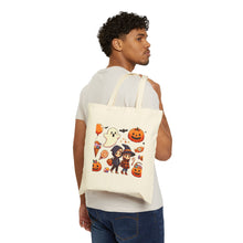 Load image into Gallery viewer, Trick-or-Treat Halloween Kids Hoodie Cotton Canvas Tote Bag 15" x 16" Spooky Ghost, Jack-O-Lantern,  Candy Cones Candy