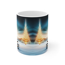 Load image into Gallery viewer, Rudolph on Holiday Cycling Santa Ceramic Mug 11oz Design #1