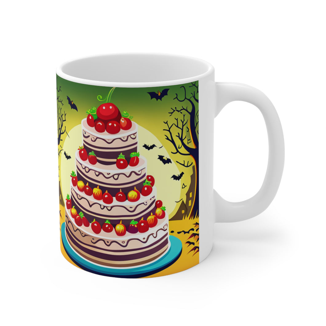 Happy Spooky Halloween Cake Celebration #18 Ceramic 11oz mug AI-Generated Artwork