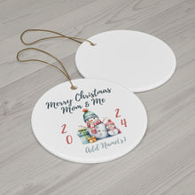 Load image into Gallery viewer, Personalize Ceramic Christmas Ornament Mom & Me Snowman 3" x 3" Single Mom, Mother and Daughter