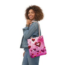 Load image into Gallery viewer, Pink Floating Hearts Fashion Graphic Print Trendy 100% Polyester Canvas Tote Bag #3