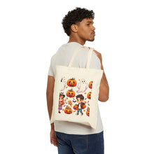 Load image into Gallery viewer, Trick-or-Treat Halloween Kids Cotton Canvas Tote Bag 15" x 16" Spooky Ghost, Jack-O-Lantern,  Candy Cones Candy