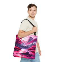Load image into Gallery viewer, Mountain Love the Pink Heart Series #3 Tote Bag AI Artwork 100% Polyester