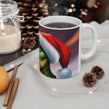 Load image into Gallery viewer, Dinosaur Raptor Rocks Christmas Santa Red Hat Ceramic Mug 11oz design #4 Wrap-a-round