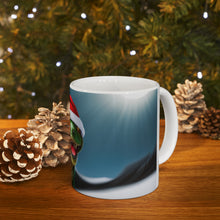 Load image into Gallery viewer, Dinosaur Raptor Rocks Christmas Santa Red Hat Ceramic Mug 11oz Design #6 Wrap-a-round