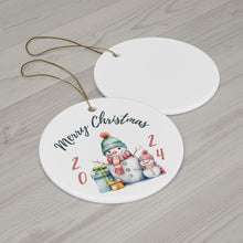 Load image into Gallery viewer, 2024 Merry Christmas Ceramic Ornament Watercolor Snow Girls 3" x 3" Arched Letters