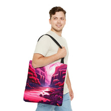 Load image into Gallery viewer, Mountain Love the Pink Heart Series #2 Tote Bag AI Artwork 100% Polyester