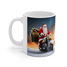 Load image into Gallery viewer, Rudolph on Holiday Cycling Santa Ceramic Mug 11oz Design #2