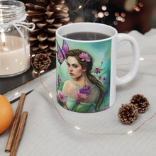 Load image into Gallery viewer, October Tourmaline Birth Month Colors Fairies & Butterflies #3 Mug 11oz mug AI-Generated Artwork