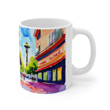 Load image into Gallery viewer, At the Cafe Space Needle Seattle Washington  #16 Mug 11oz mug AI-Generated Artwork
