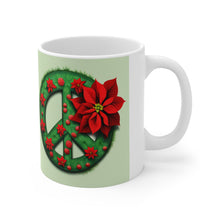 Load image into Gallery viewer, Peace &amp; Poinsettias #4 Holiday Mug 11oz mug AI-Generated Artwork
