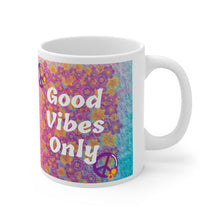 Load image into Gallery viewer, Floral Good Vibes Only Peace Sign Ceramic Mug 11oz Design Wrap-a-round