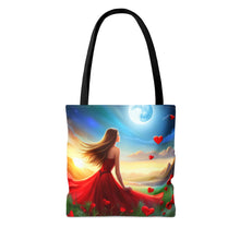 Load image into Gallery viewer, Moon Light Hearts Red Skies Series #4 Tote Bag AI Artwork 100% Polyester