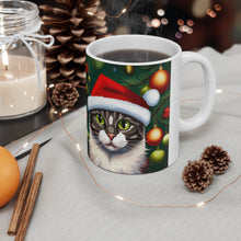 Load image into Gallery viewer, Personalized Fancy Gray Kitty Christmas Vibes Ceramic Mug 11oz Design #4 Custom