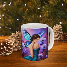 Load image into Gallery viewer, September Sapphire Amethyst Birth Month Colors Fairies & Butterflies #1 Mug 11oz mug AI-Generated Artwork