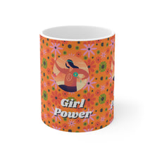 Load image into Gallery viewer, Girl Power Orange Floral Ceramic Mug 11oz Design Repeats