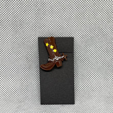Load image into Gallery viewer, Cowboy Brooch Boot Yellow Stars and Spur Resin Top Hat Cabochon Lapel Pin