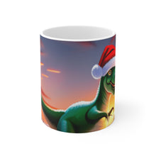 Load image into Gallery viewer, Dinosaur Raptor Rocks Christmas Santa Red Hat Ceramic Mug 11oz Design #2 Wrap-a-round