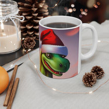 Load image into Gallery viewer, Dinosaur Raptor Rocks Christmas Santa Red Hat Ceramic Mug 11oz Design #3 Wrap-a-round