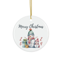 Load image into Gallery viewer, 2024 Merry Christmas White Round Ceramic Ornament Pastel Watercolors Snow Girls 3" x 3"
