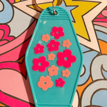 Load image into Gallery viewer, Pink and orange flower Retro Motel Acrylic Message Keychain
