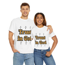 Load image into Gallery viewer, Trust in God Cross Gold Tee Unisex Design Message Bubble