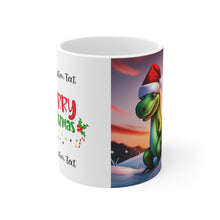 Load image into Gallery viewer, Personalized Dinosaur Raptor Rocks Christmas Santa Red Hat Ceramic Mug 11oz Design #3 Custom