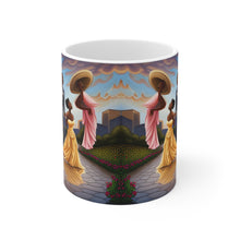 Load image into Gallery viewer, Traditional African American Culture Gold Dress Bride and Groom Jumping the Broom Ceremony Ceramic Mug 11oz AI Generated Image
