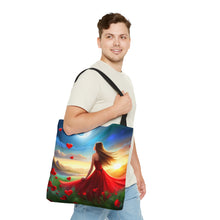 Load image into Gallery viewer, Moon Light Hearts Red Skies Series #4 Tote Bag AI Artwork 100% Polyester