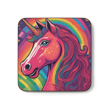 Load image into Gallery viewer, Retro Rainbow Unicorns #53 Hardboard Back AI-Enhanced Beverage Coasters