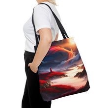 Load image into Gallery viewer, Waves Red Skies Series #2 Tote Bag AI Artwork 100% Polyester