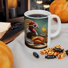 Load image into Gallery viewer, Thanksgiving Take Flight Turkey All Dressed up and Nowhere to Go Ceramic Mug 11oz Design #5 Mirror Images