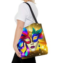 Load image into Gallery viewer, Mardi Gras Ribbon Mask #7 Tote Bag AI Artwork 100% Polyester