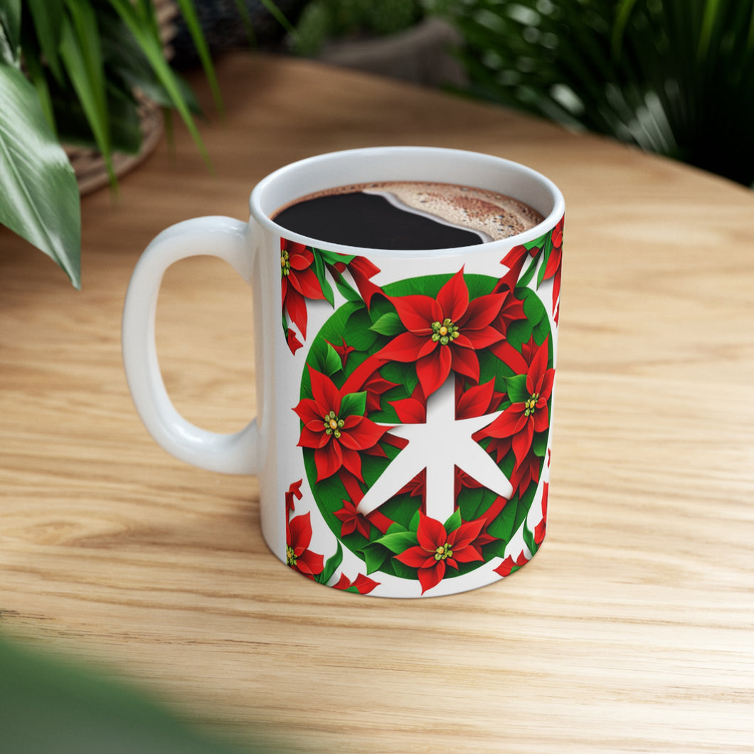 Peace & Poinsettias #3 Holiday Mug 11oz mug AI-Generated Artwork