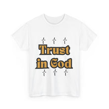 Load image into Gallery viewer, Trust in God Cross Gold Tee Unisex Design Message Bubble