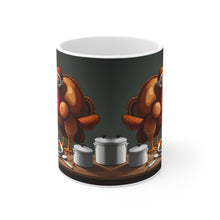 Load image into Gallery viewer, Thanksgiving Too Stuffed Candlelight Turkey All Dressed up and Nowhere to Go 11oz Ceramic Mug