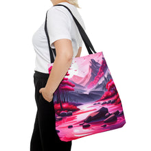 Load image into Gallery viewer, Mountain Love the Pink Heart Series #3 Tote Bag AI Artwork 100% Polyester