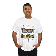 Load image into Gallery viewer, Trust in God Cross Gold Tee Unisex Design Message Bubble