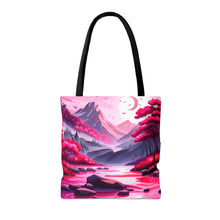 Load image into Gallery viewer, Mountain Love the Pink Heart Series #3 Tote Bag AI Artwork 100% Polyester